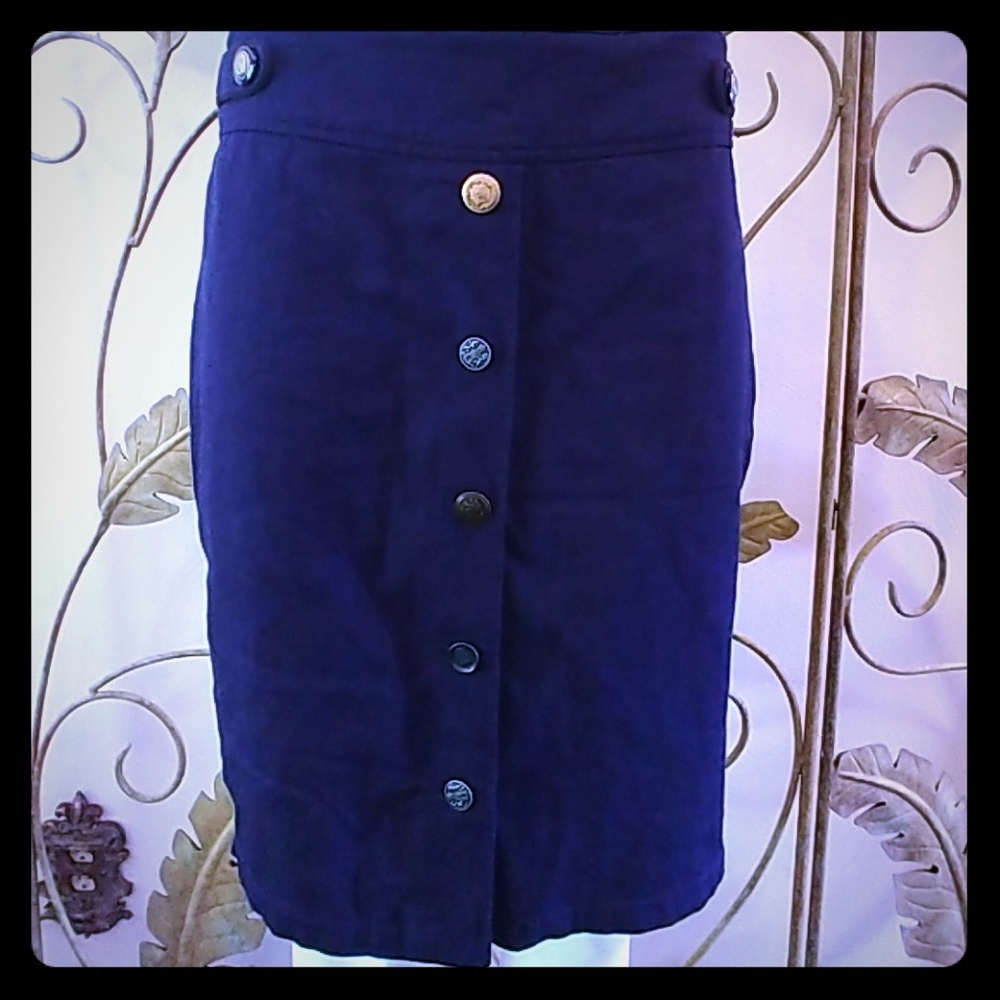 Anthropologie Odille Navy Button Front Skirt 8